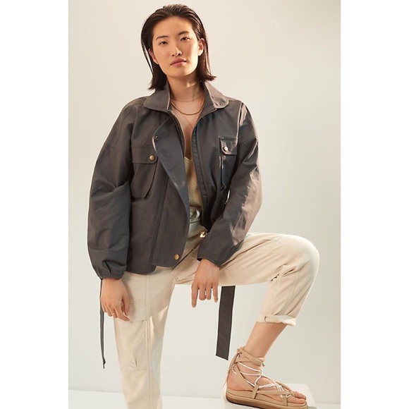 NWT ANTHROPOLOGIE PUFF SLEEVED UTILITY JACKET IN DARK GREY - Picture 2 of 5